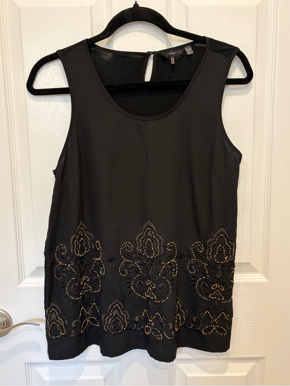 Dex Sleeveless Black Beaded Embellished Tank Top #1174